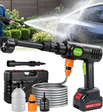 Cordless Car Cleaning Tool with 6-In-1 Nozzle & Foam Cannon | Lightweight Portable Design, Battery Operated Cordless Car Wash Spray, Handheld Wash Machine for Car, Patio, Home -Lime Green