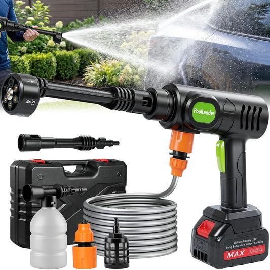 Cordless Car Cleaning Tool with 6-In-1 Nozzle & Foam Cannon | Lightweight Portable Design, Battery Operated Cordless Car Wash Spray, Handheld Wash Machine for Car, Patio, Home -Lime Green