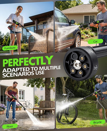 Cordless Car Cleaning Tool with 6-In-1 Nozzle & Foam Cannon | Lightweight Portable Design, Battery Operated Cordless Car Wash Spray, Handheld Wash Machine for Car, Patio, Home -Lime Green
