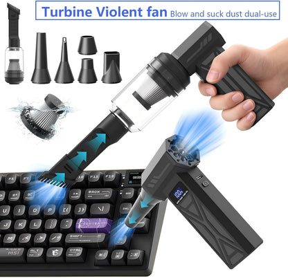 Compressed Air Duster ，2-In-1 Duster and Vacuum Cleaner, 110000RPM Super Power Electric Air Duster, 4-Gear Adjustable Mini Blower, Dust Blower for Computer, Keyboard, House, Pet，Outdoor and Car